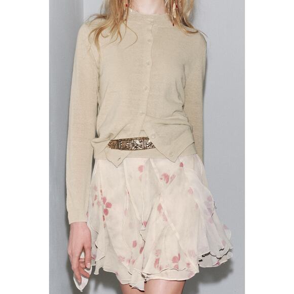 Zara Linen Cardigan Sweater Womens XL Cream - Picture 2 of 11